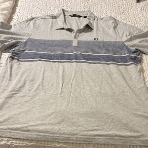 Men's Gray and Blue Striped Polo Shirt ~ Travis Mathew